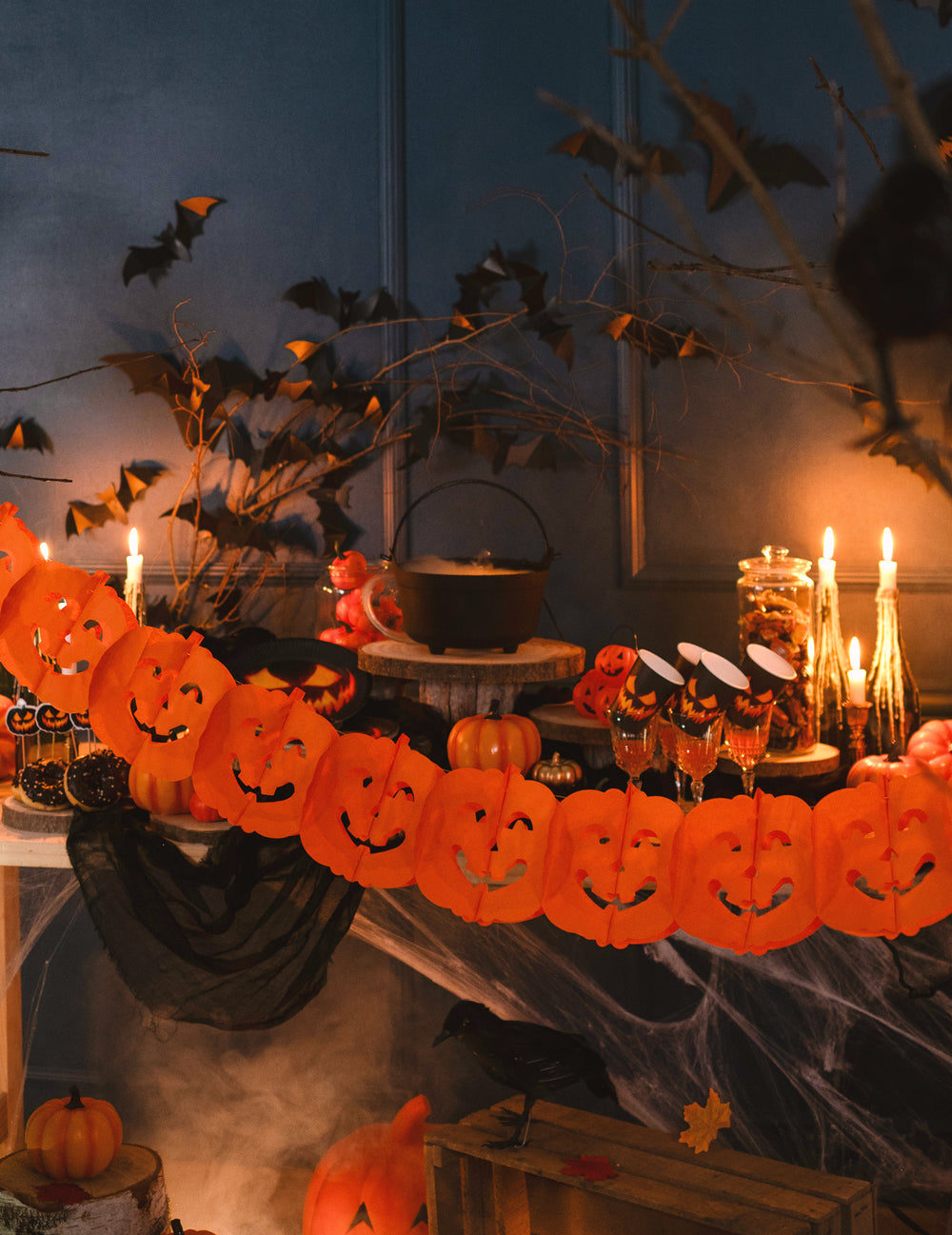 Mise en situation de la guirlande citrouilles Halloween