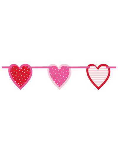 Guirlande coeurs à motifs pour fête rose et rouge à pois et rayures