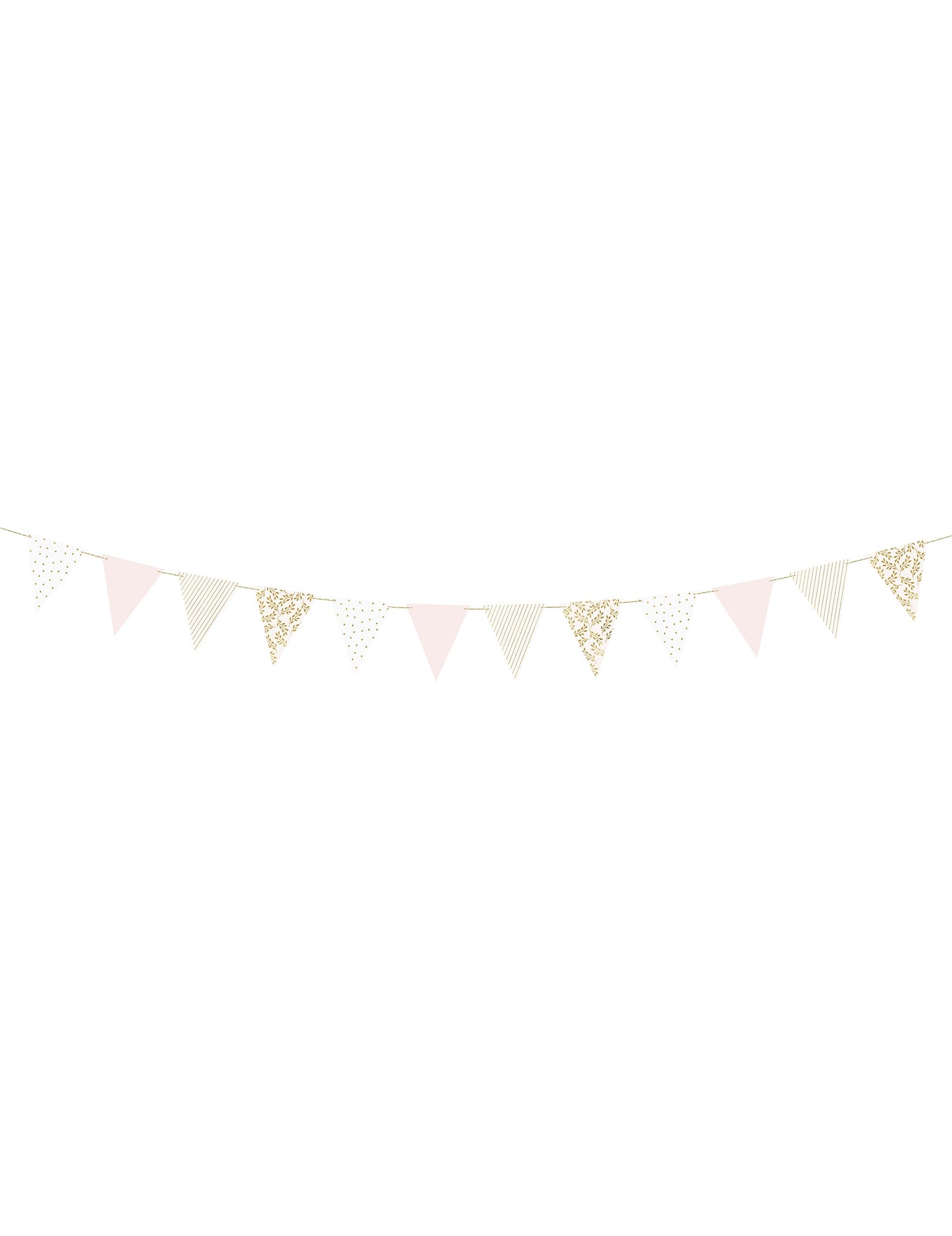Guirlande de fanions en carton à motifs dorés pour fête rose et blanche