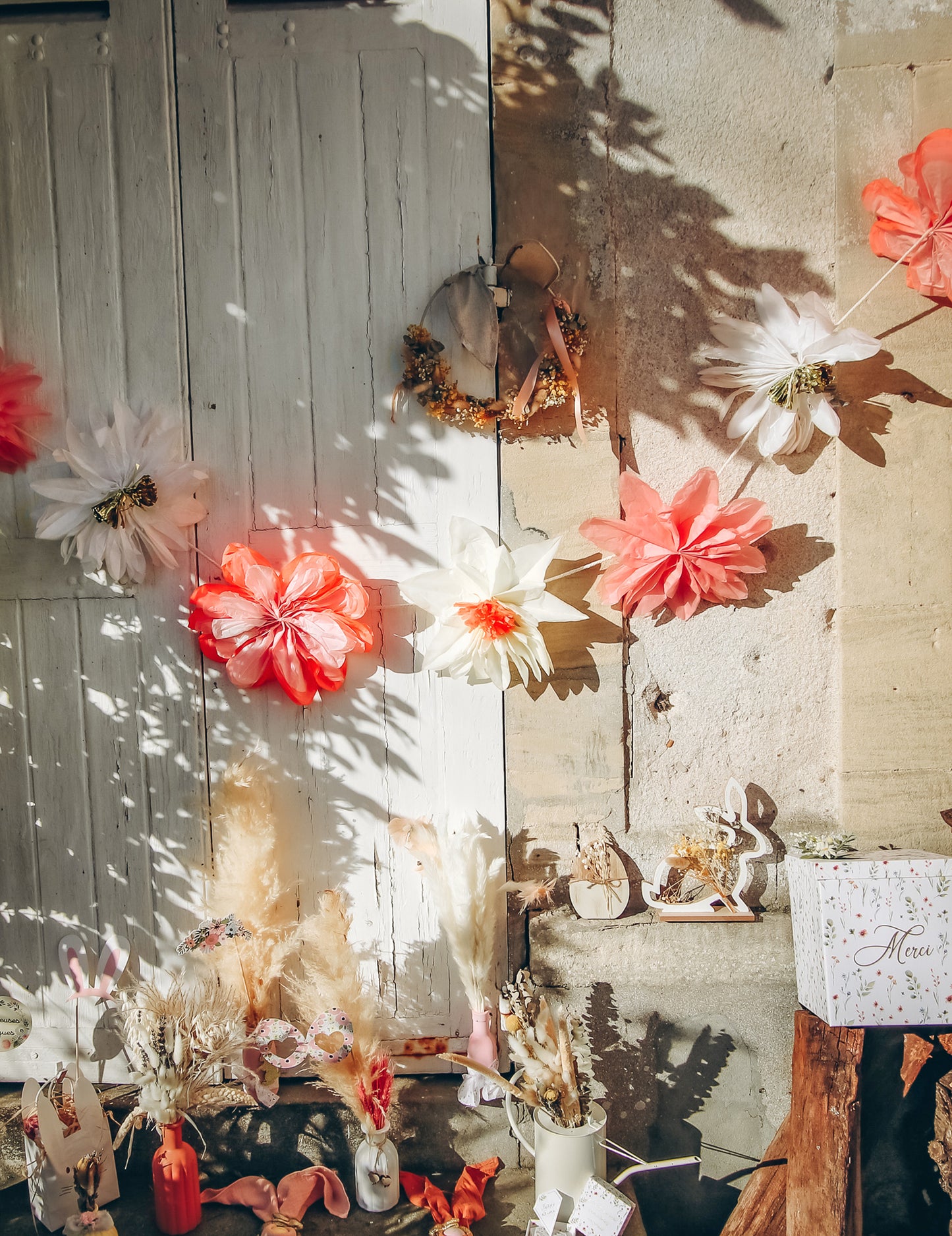 Pastelno večbarvna cvetlična girlanda iz svilenega papirja, 3,5 m, boemska dekoracija