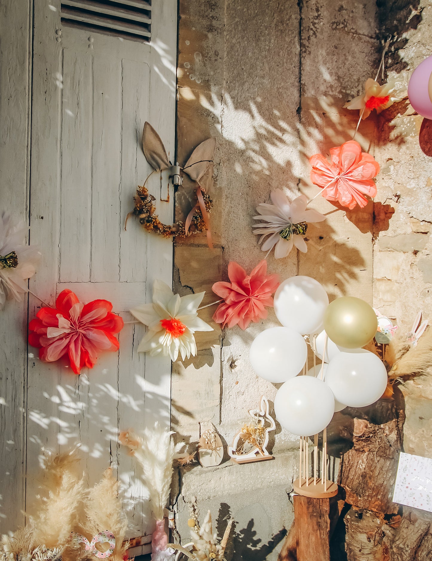 Pastelno večbarvna cvetlična girlanda iz svilenega papirja, 3,5 m, boemska dekoracija