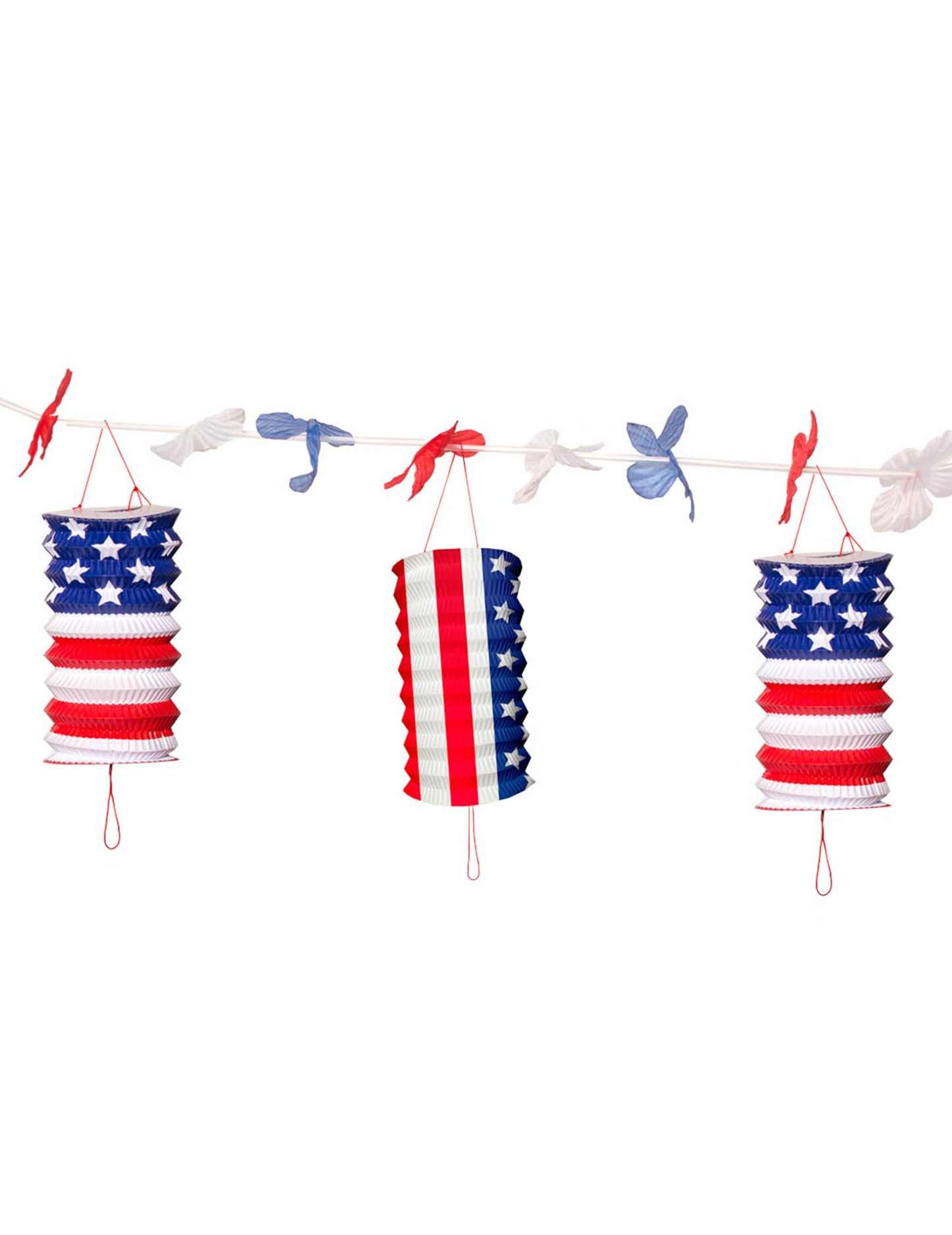 Guirlande de lampions USA bleu blanc rouge avec étoiles et rayures