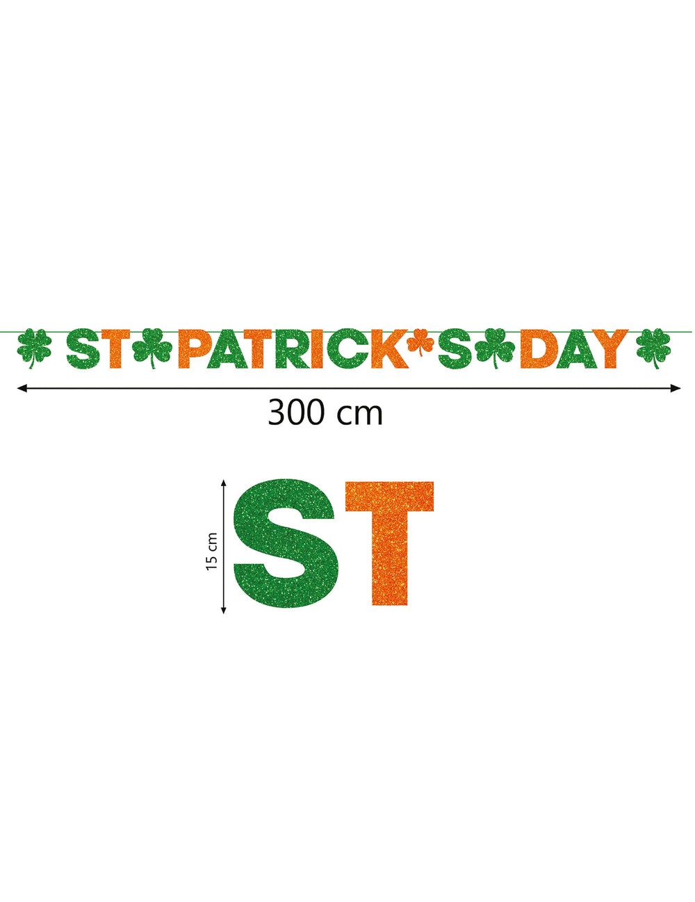 Dimensions et gros plan des lettres de la guirlande Saint Patrick