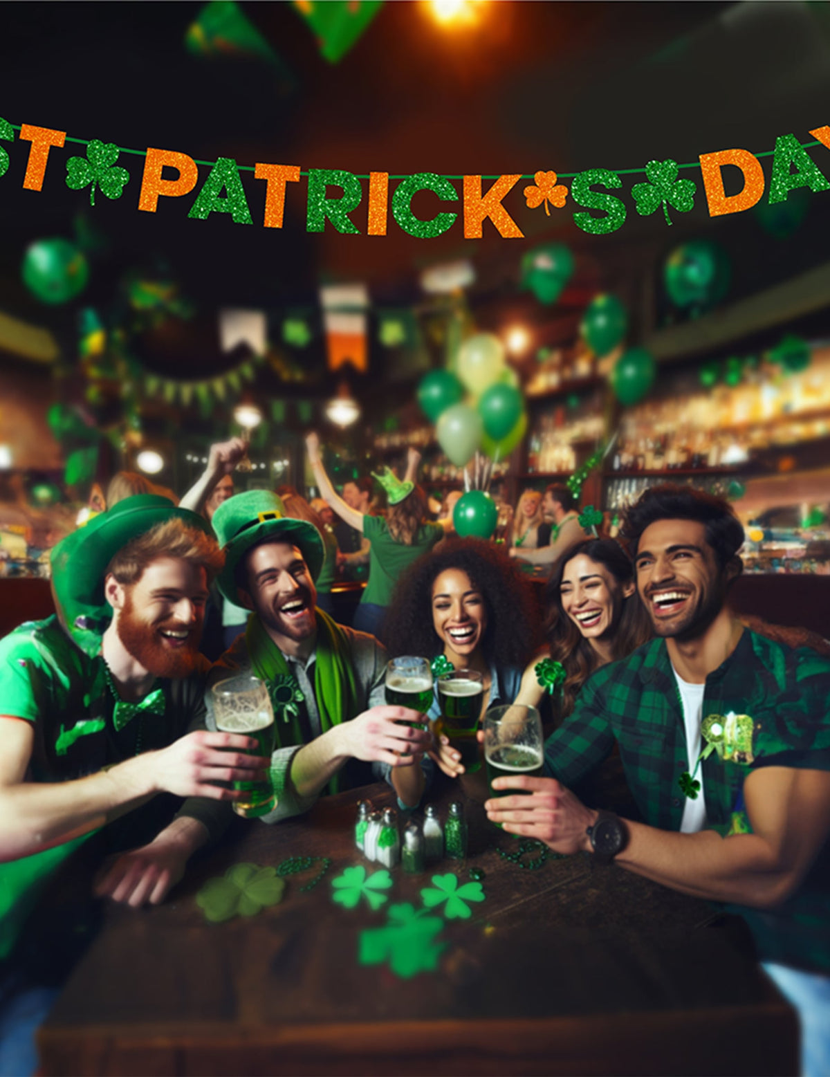 Mise en situation festive de la guirlande Saint Patrick