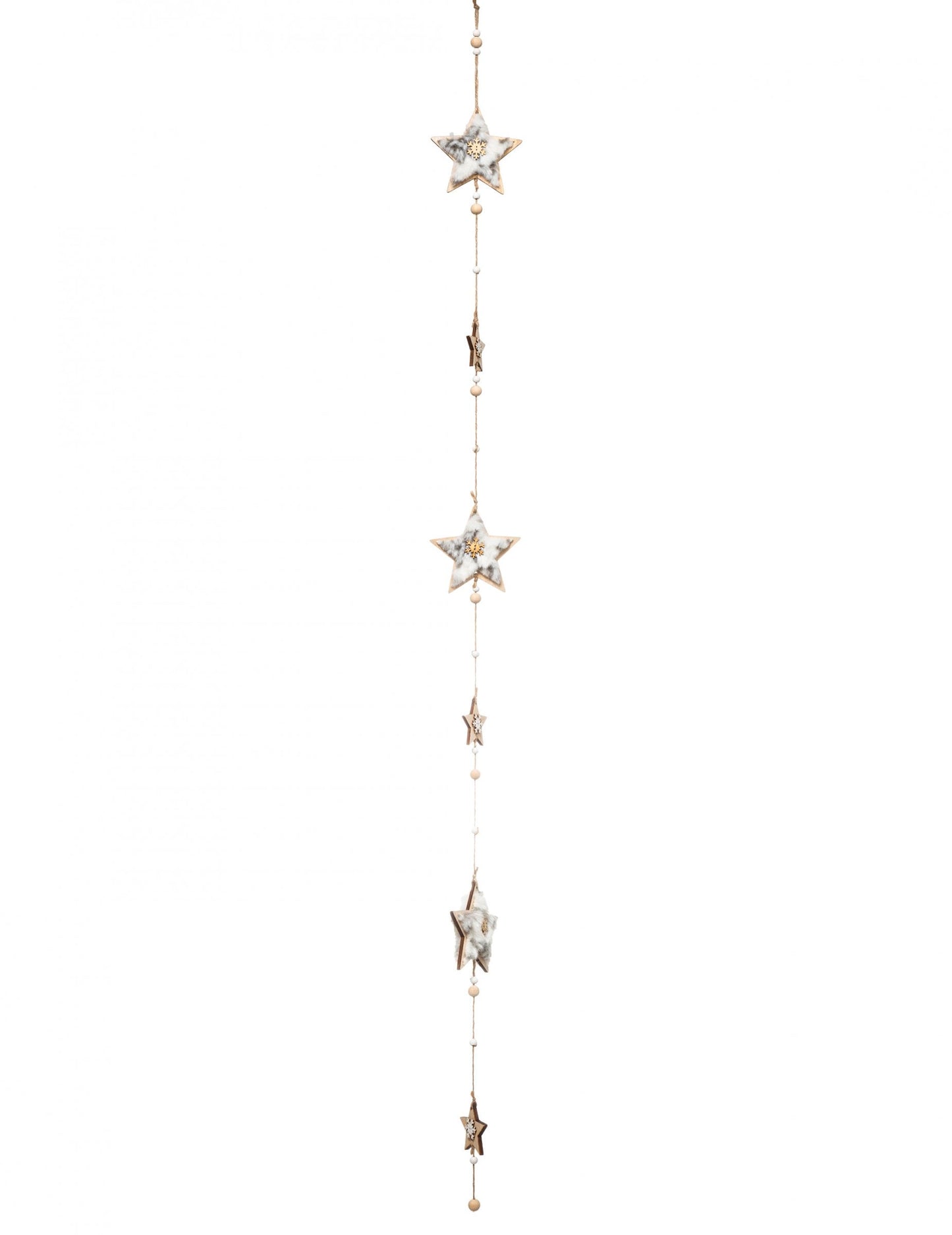Guirlande étoiles fourrure pour décoration de Noël en bois et blanc