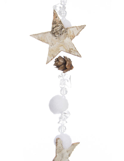 Lesena girlanda z zvezdicami in vatiranimi kroglicami 140 cm z borovimi storži