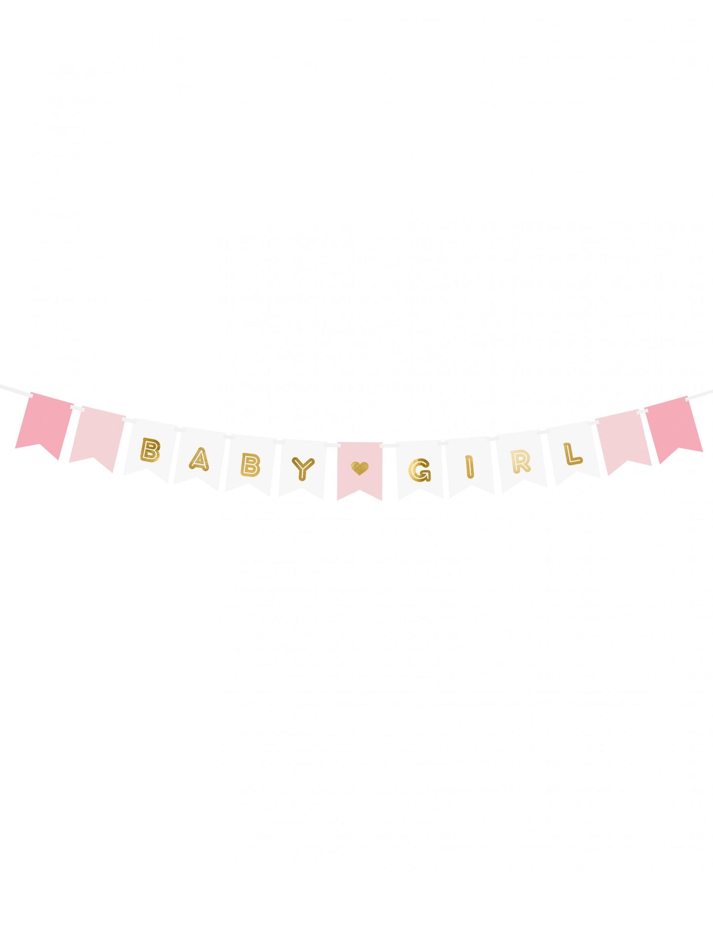 Guirlande en carton baby girl pour baby shower rose et blanc avec lettres dorées métallisées