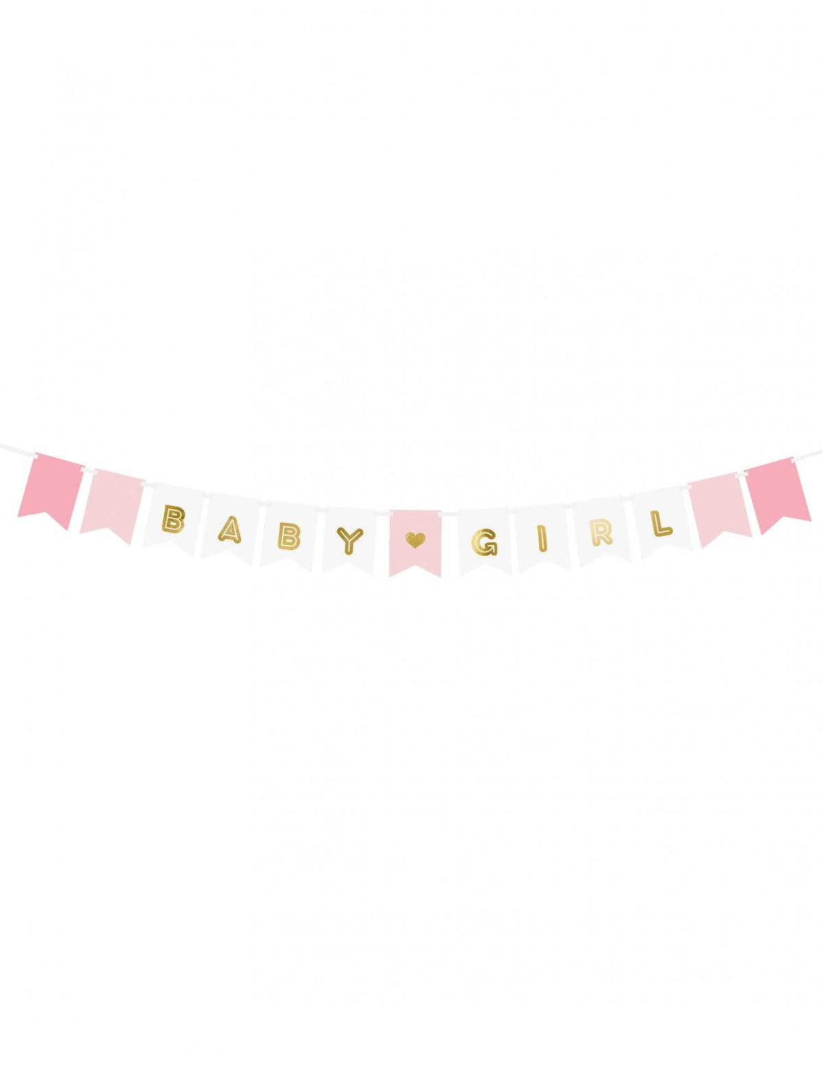 Girlanda iz kartona za baby shower za punčko roza in bela z zlatimi kovinskimi črkami