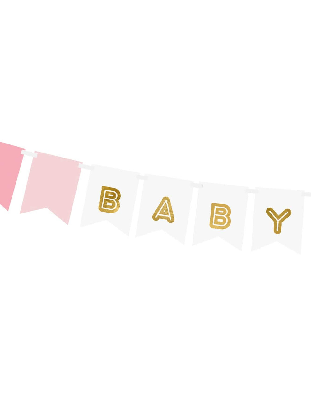 Približan posnetek zlatih črk BABY iz kartonskega girlanda baby girl za baby shower