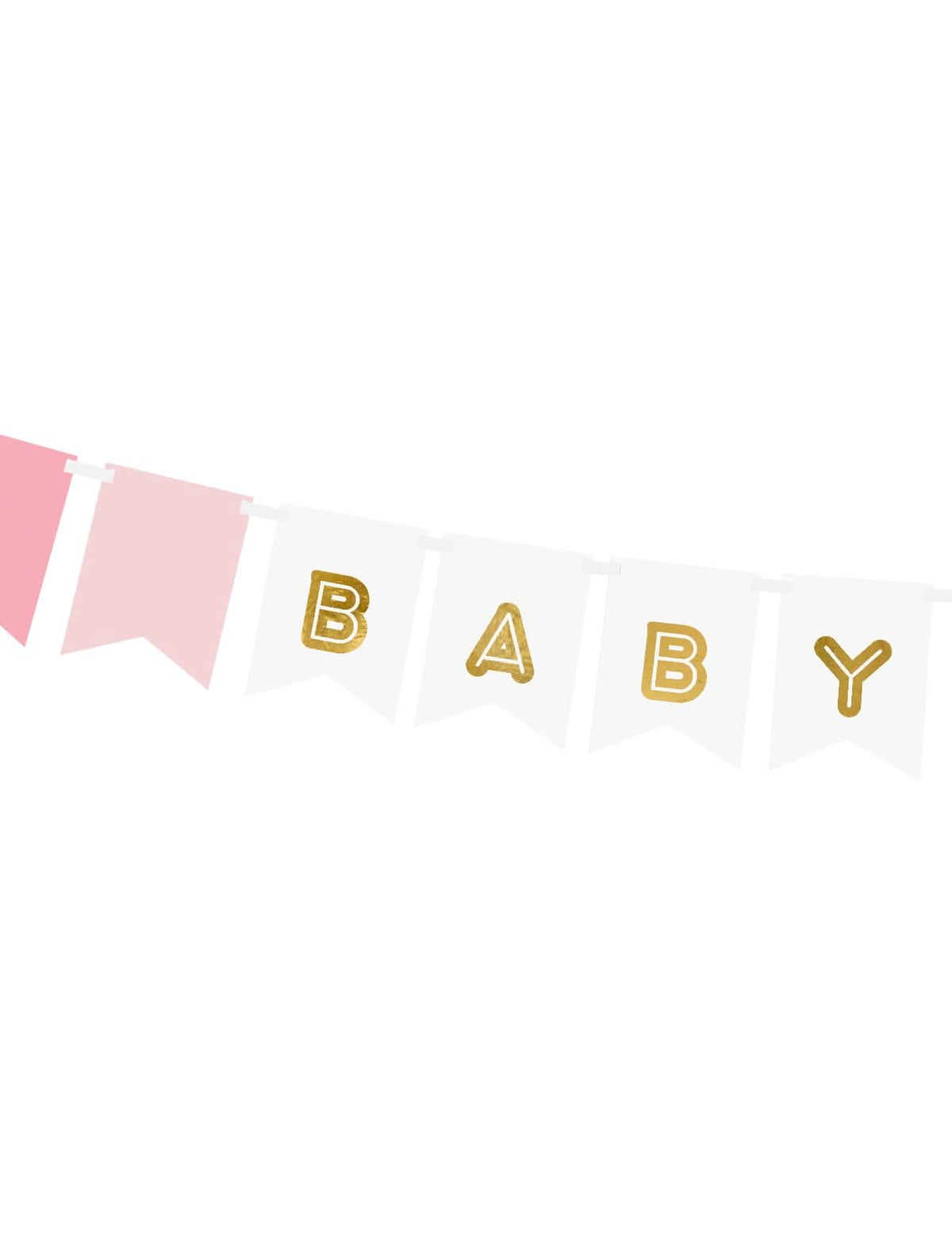 Približan posnetek zlatih črk BABY iz kartonskega girlanda baby girl za baby shower
