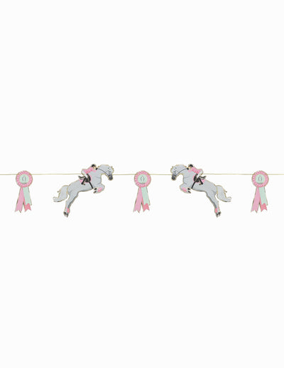 Guirlande en carton cheval pour anniversaire équitation grise et rose