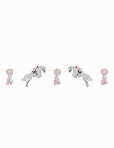 Guirlande en carton cheval pour anniversaire équitation grise et rose