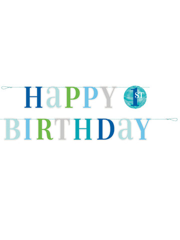 Modra kartonska girlanda "Vse najboljše za 1. rojstni dan", 1,8 m, okras za fanta