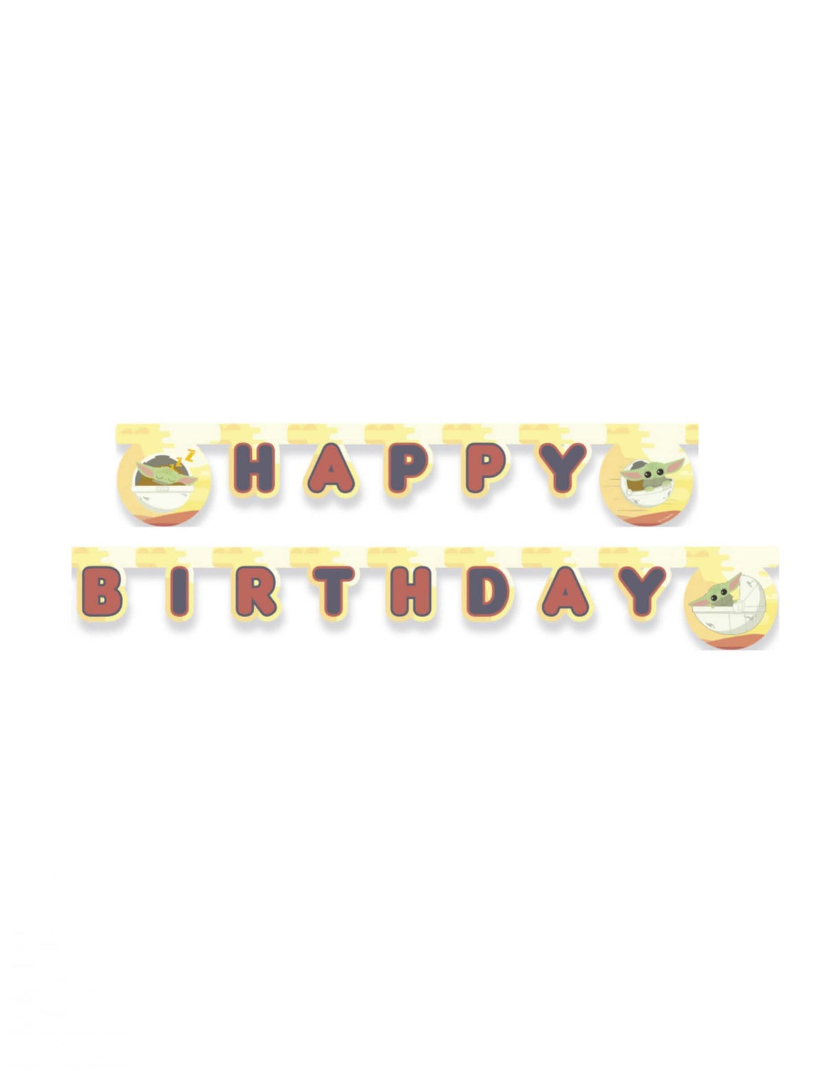 Girlanda iz kartona Happy Birthday bébé Yoda The Mandalorian rumena in bež