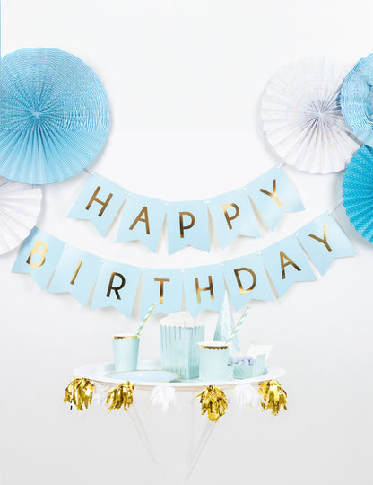 Modra in kovinska kartonska girlanda za rojstni dan 15 x 175 cm zlata