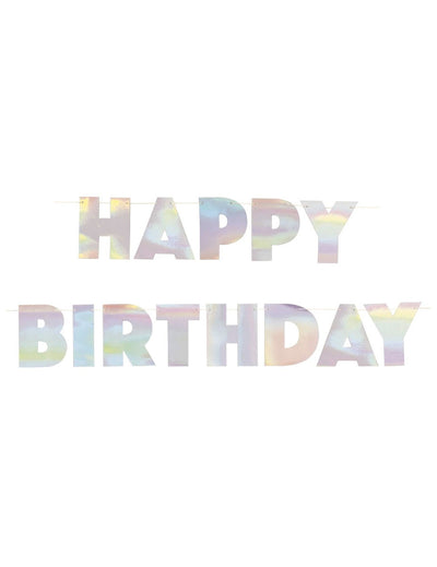 Guirlande en carton Happy Birthday pour anniversaire iridescente