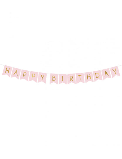 Roza in zlata kartonska girlanda "Vse najboljše za rojstni dan", 15 x 175 cm za rojstni dan