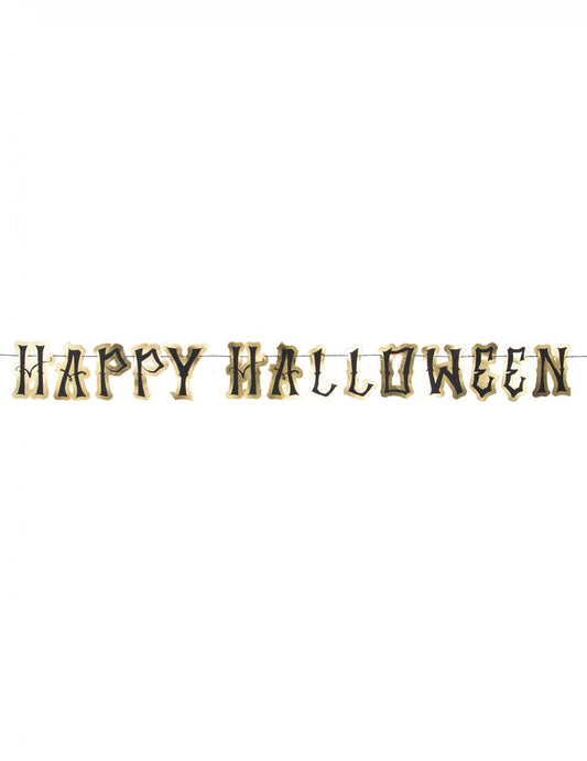 Guirlande en carton happy Halloween pour fête noire et or avec lettres