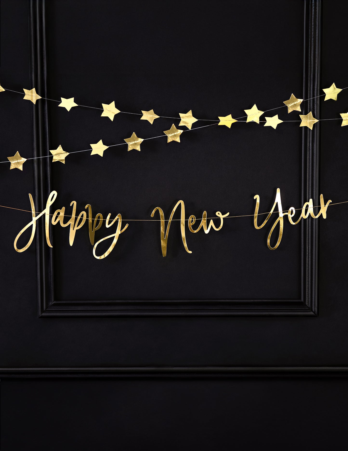 Metalno zlata kartonska girlanda "Srečno novo leto", 66 x 18 cm