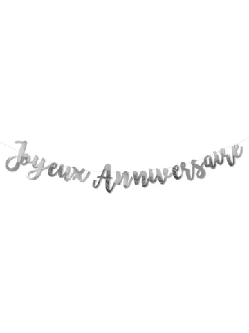 Guirlande en carton joyeux anniversaire argenté 1,80 m reflets métallisés