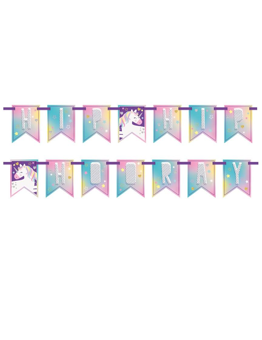 Guirlande en carton licorne party pour enfant multicolore pastel hip hip hooray