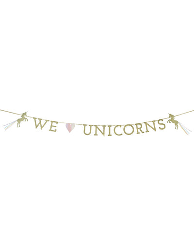 Guirlande en carton we love unicorns pour anniversaire dorée