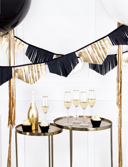 3 m črno-zlate papirnate girlande z resicami za rojstni dan