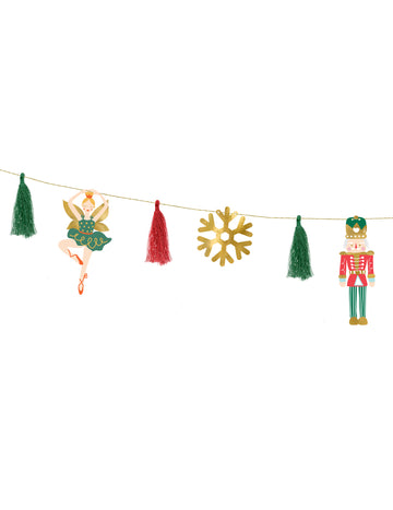2-metrska božična papirnata girlanda z vzorci Hrestača in Balerine ter cofki