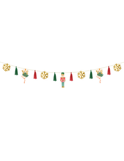 2-metrska božična papirnata girlanda z vzorci Hrestača in Balerine ter cofki