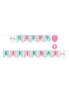 Guirlande happy birthday petit lapin pour 1er anniversaire rose et bleu pastel