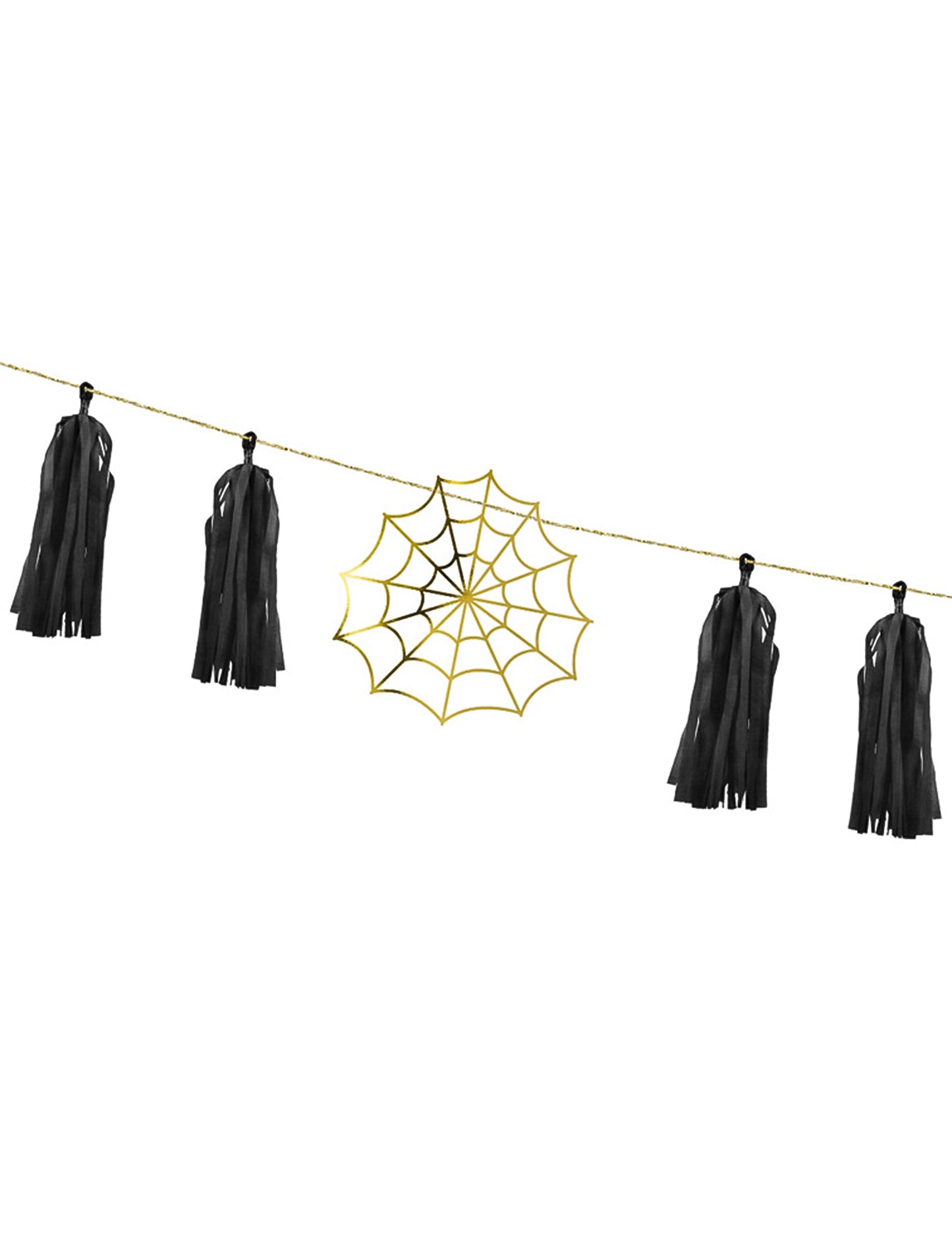 Guirlande en papier tassel toile d'araignée pour fête dorée et noire à monter