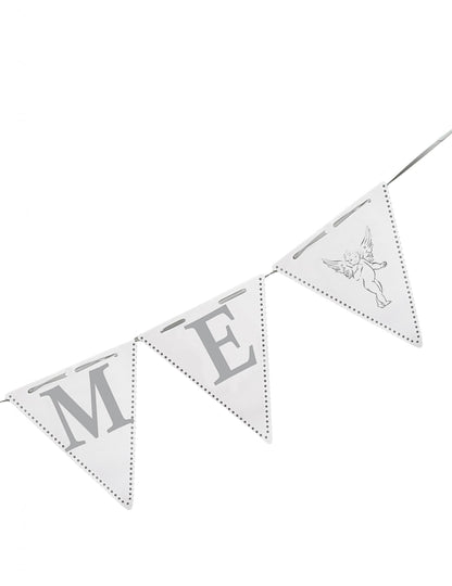 Girlanda z zastavicami za krst, 6 metrov, bela in srebrna 