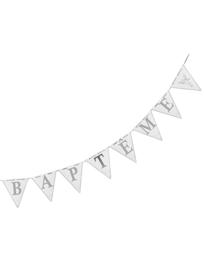 Girlanda z zastavicami za krst, 6 metrov, bela in srebrna 