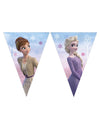 Guirlande fanions en papier La Reine des Neiges pour enfant bleu et violet avec Anna et Elsa