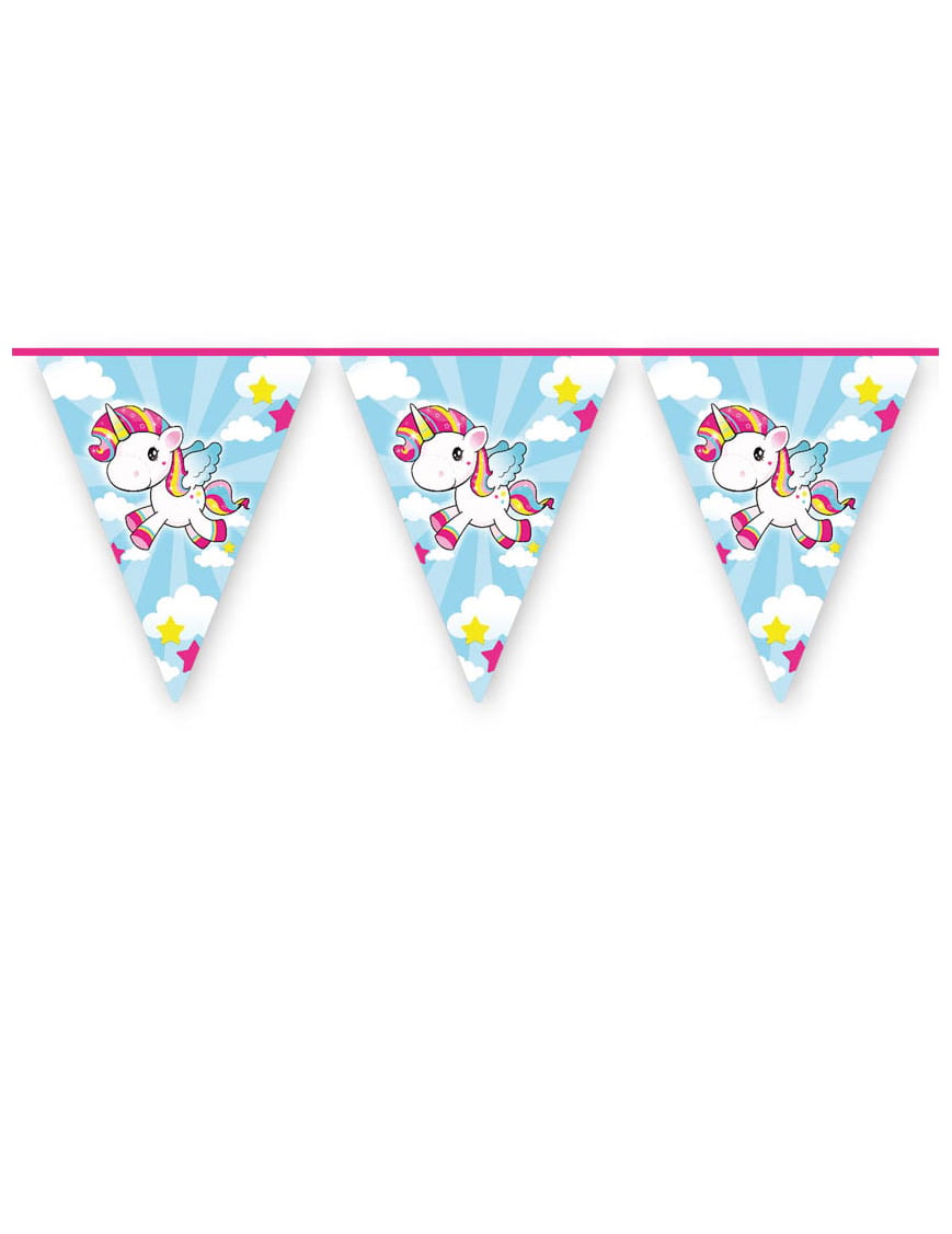 Guirlande fanions Licorne pour enfant bleu ciel et multicolore
