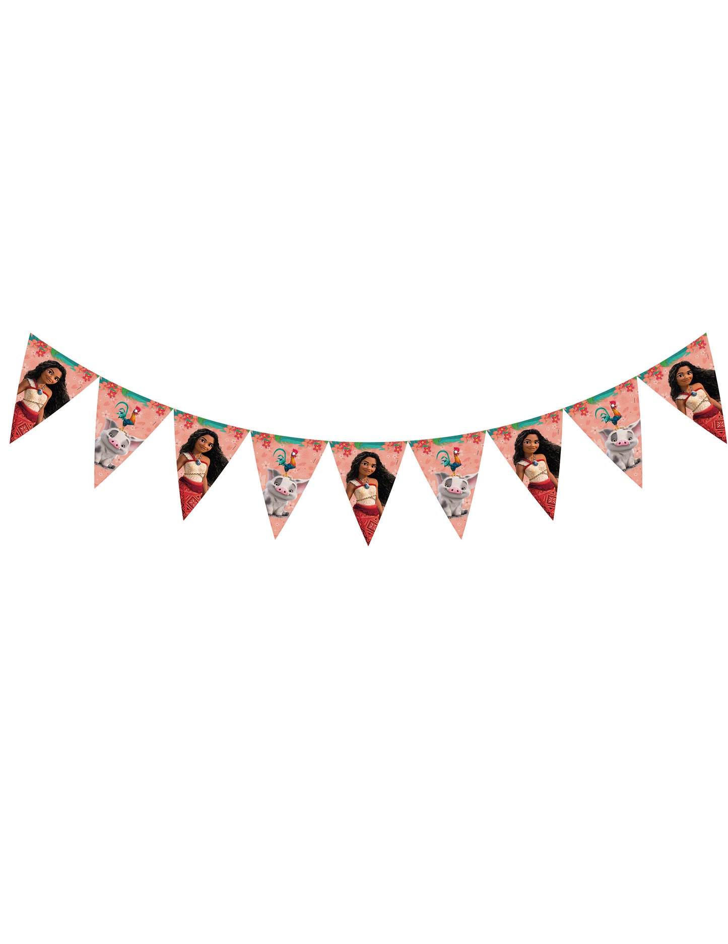 Guirlande fanions Vaiana 2 pour anniversaire rose avec motifs Vaiana et Pua
