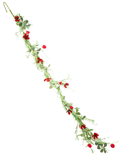 Girlanda iz rdečega listja in cvetja, 1,83 m, podeželski slog