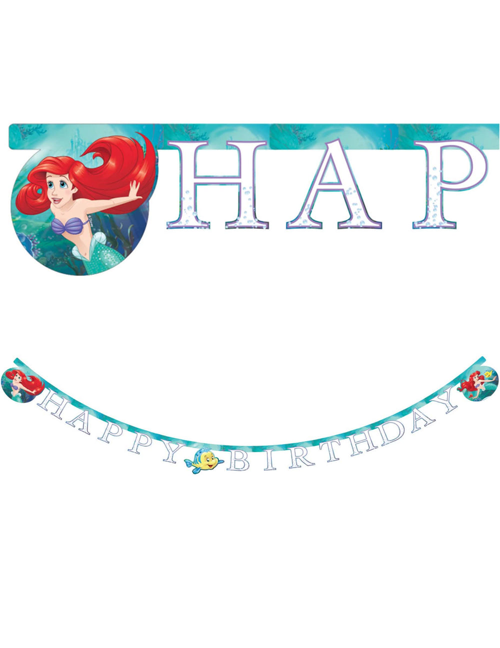 Guirlande Happy Birthday Ariel pour enfant bleue et violette