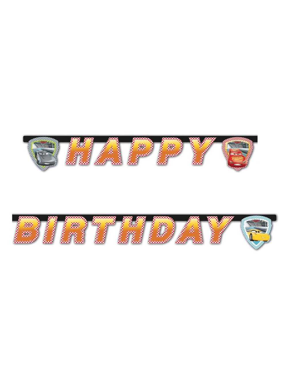 Guirlanda Happy Birthday Cars 3™ za otrok rdeča z motivom šahovnice