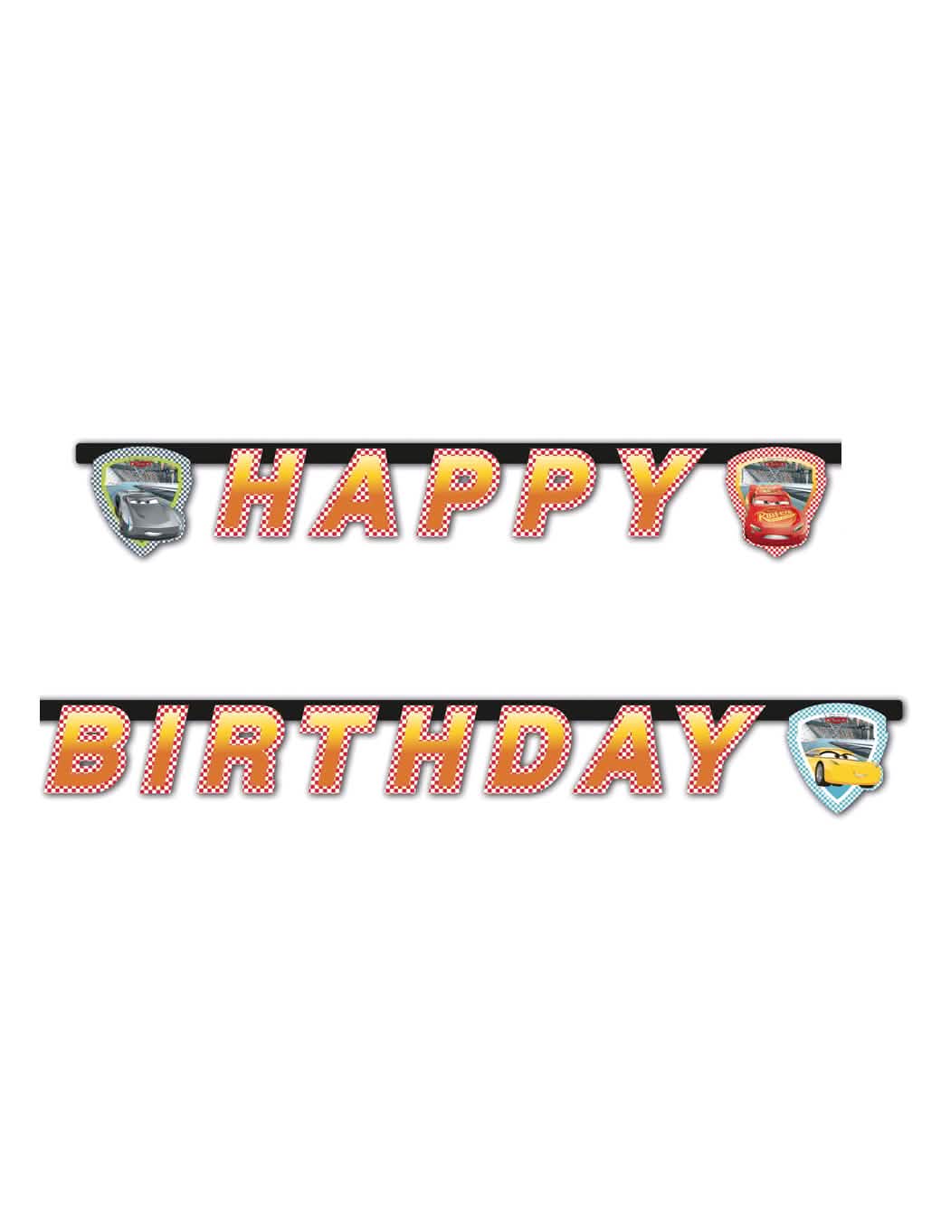 Guirlanda Happy Birthday Cars 3™ za otrok rdeča z motivom šahovnice