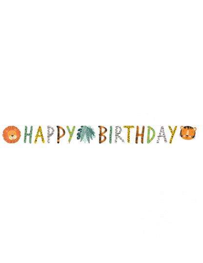 Vse najboljše za rojstni dan, prejmete girlando z motivom divjega safarija 180 x 15 cm lev in tiger