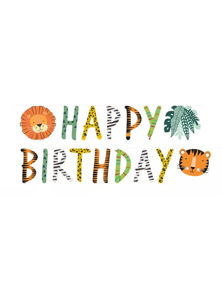 Vse najboljše za rojstni dan, prejmete girlando z motivom divjega safarija 180 x 15 cm lev in tiger