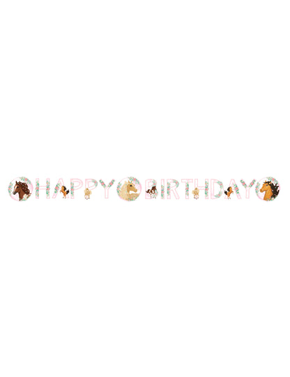 Vue d'ensemble de la guirlande happy birthday joli cheval
