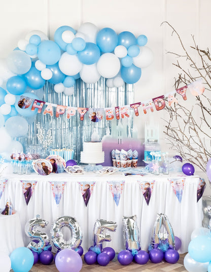 Mise en situation de fête de la guirlande happy birthday La Reine des Neiges 2