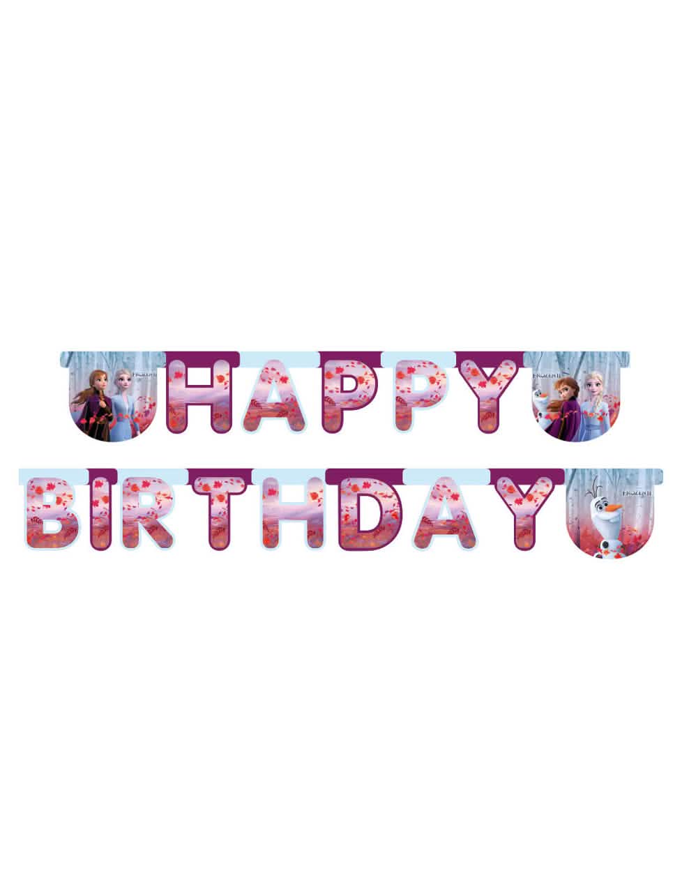 Girlanda Happy Birthday Ledeno kraljestvo 2 za otroka, modra in vijolična z Anno, Elso in Olafom