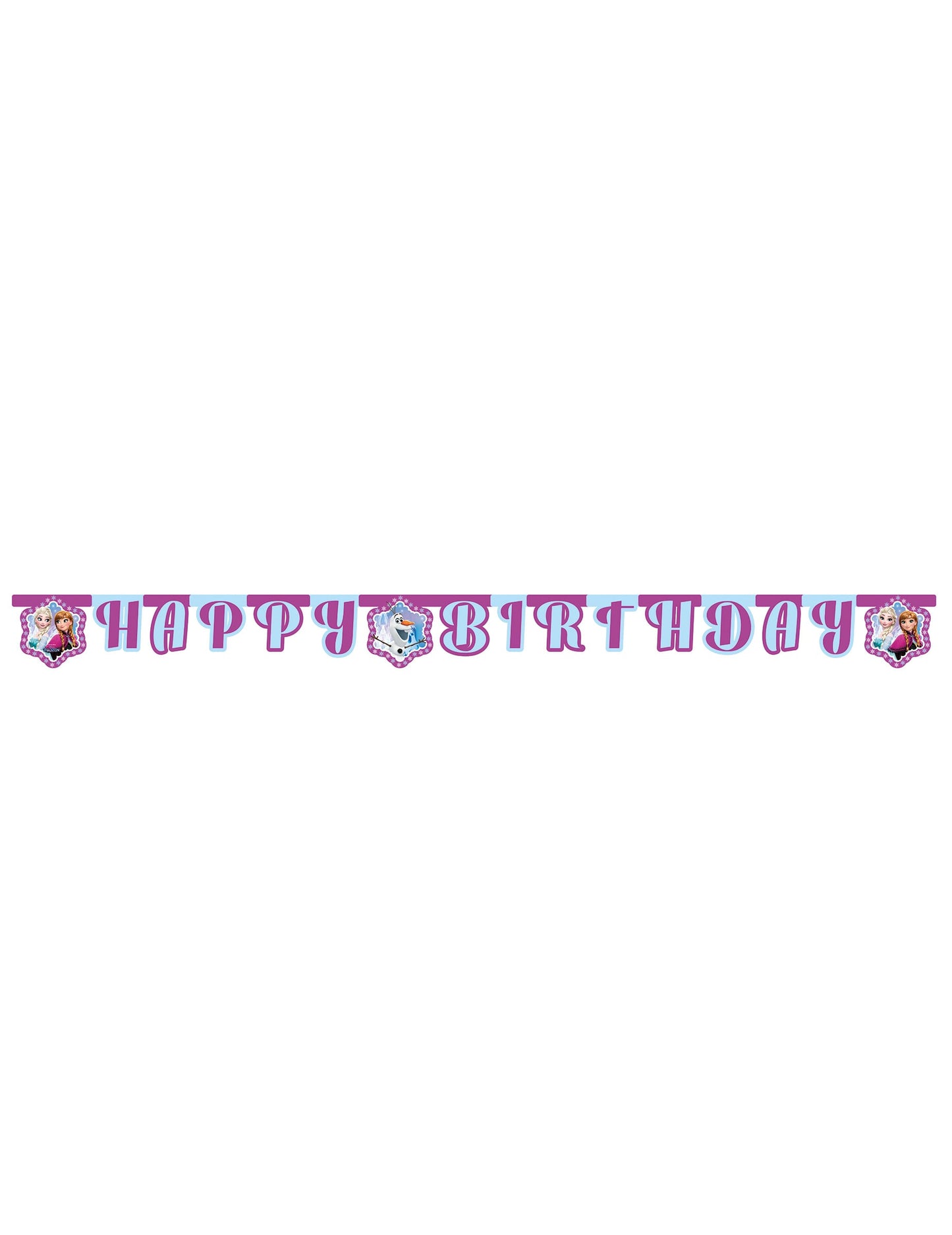 Vue de face de la Guirlande Happy Birthday La Reine des Neiges Flocons