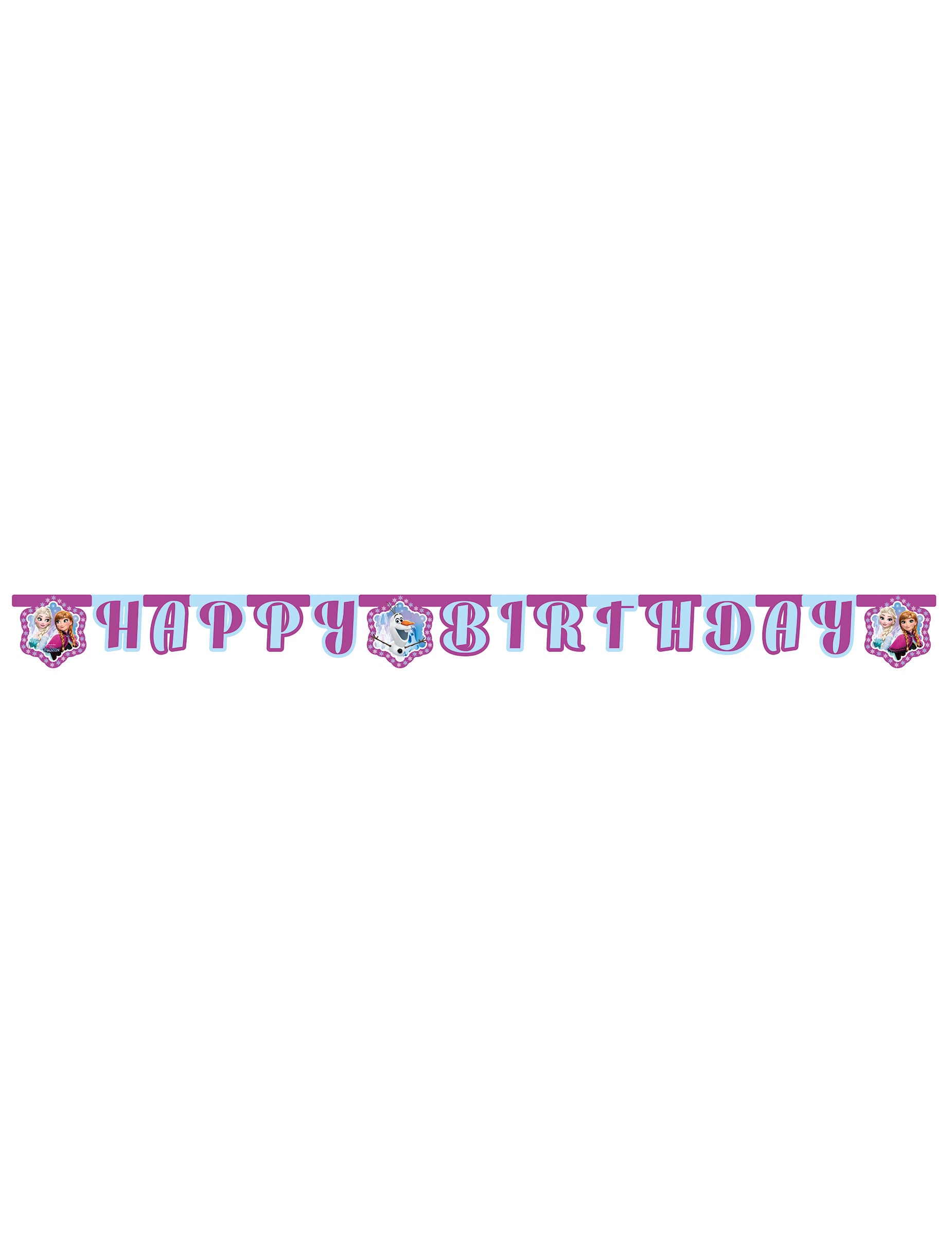Vue de face de la Guirlande Happy Birthday La Reine des Neiges Flocons