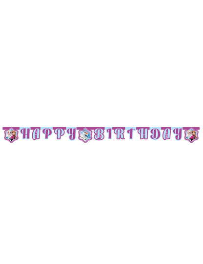 Vue de face de la Guirlande Happy Birthday La Reine des Neiges Flocons