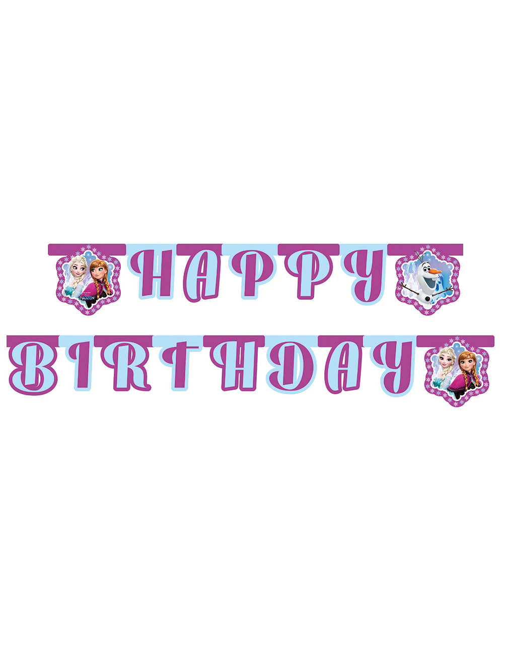 Guirlande Happy Birthday La Reine des Neiges Flocons pour enfant violette et bleue