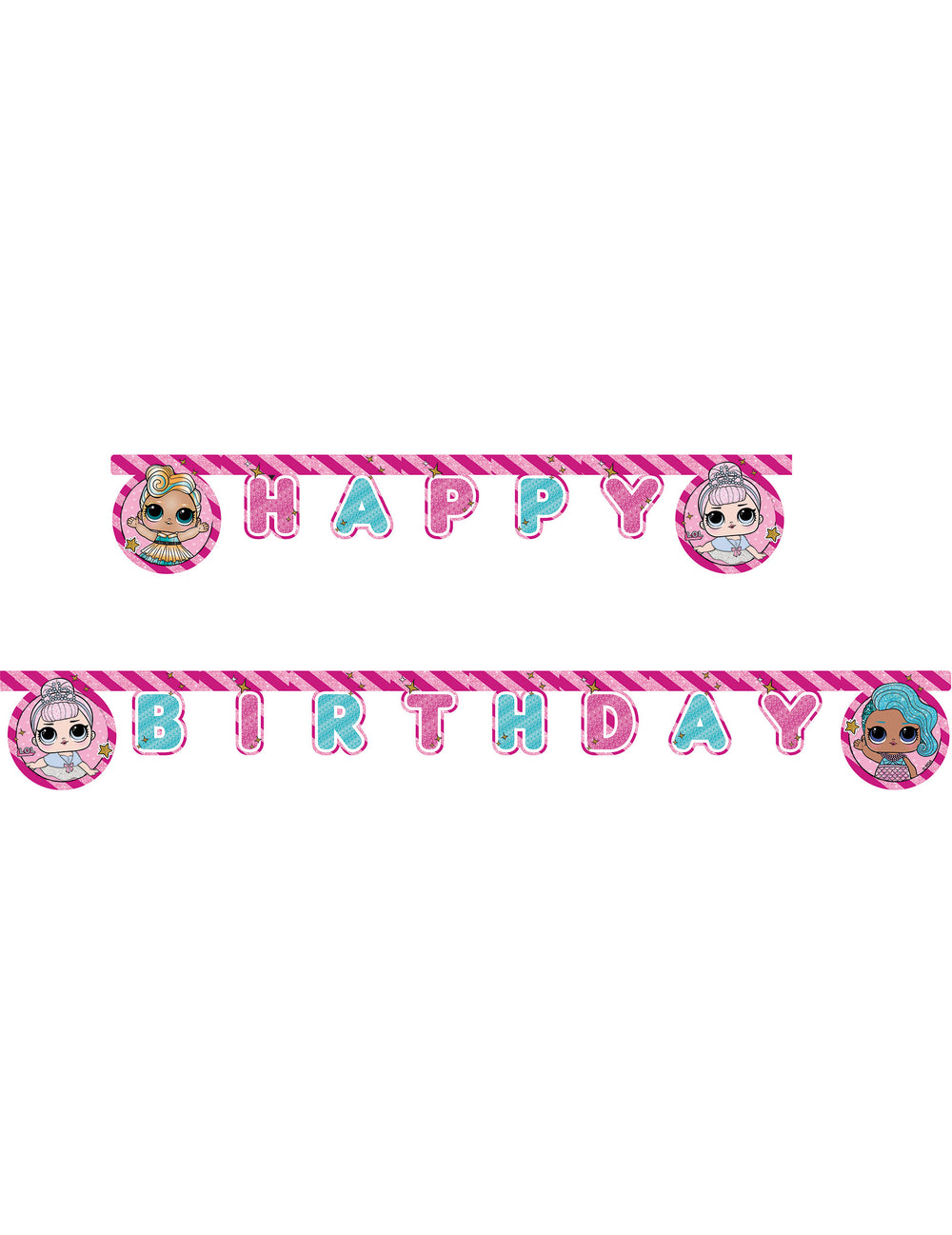 Guirlande Happy Birthday LOL™ pour enfant rose et bleue pailletée